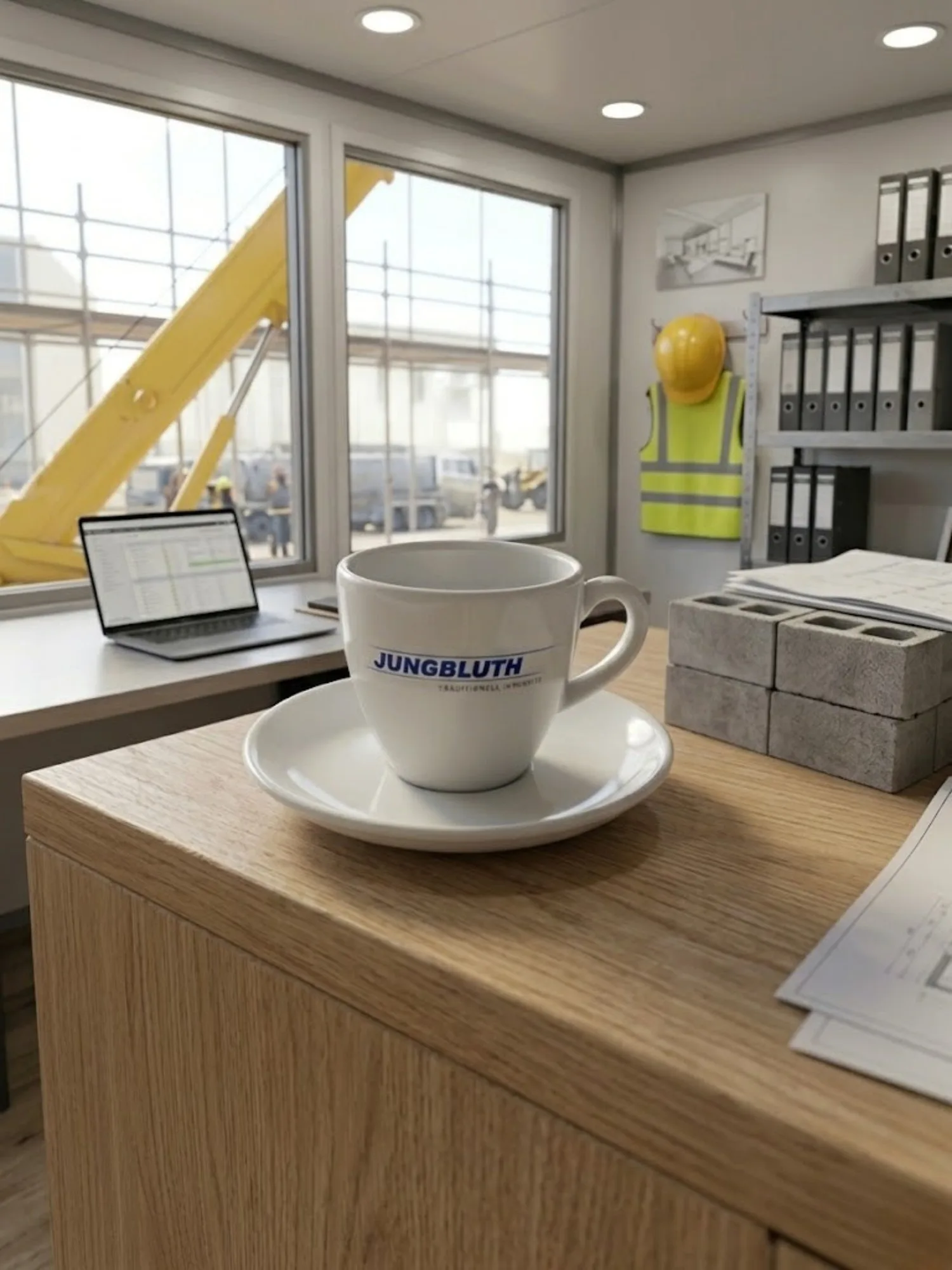 Werbeartikel – Jungbluth Tasse auf Baustelle